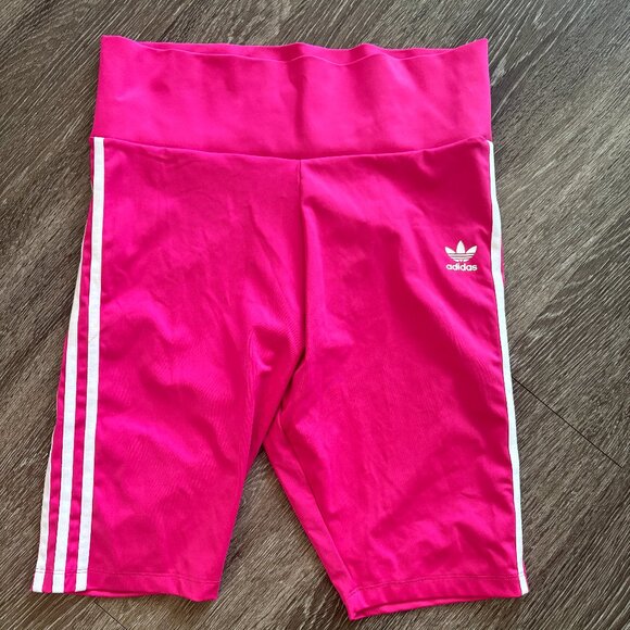 Adidas Primeblue Pink Biker Shorts Women’s L Trefoil Stripe RN88387 H54155 - Picture 1 of 8